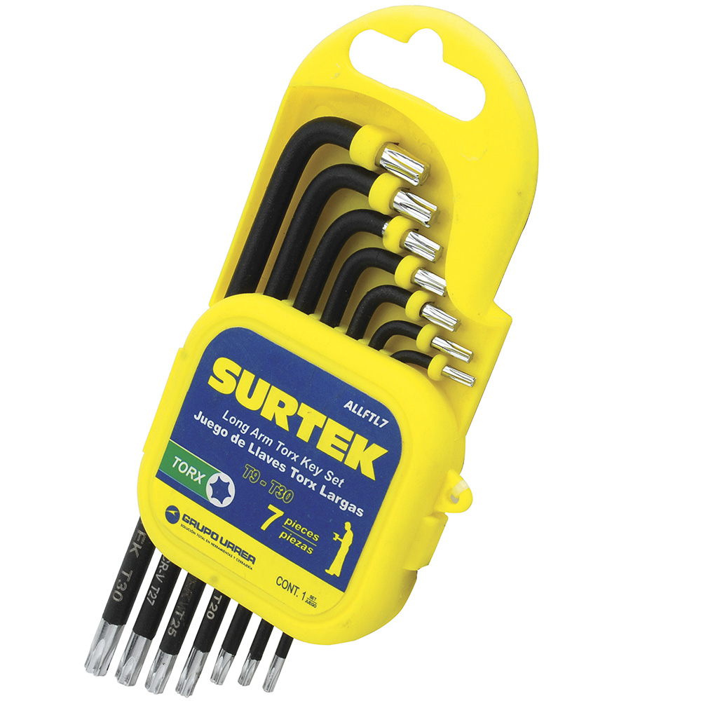 Juego de 7 llaves hexagonales tipo "L", Torx, largas