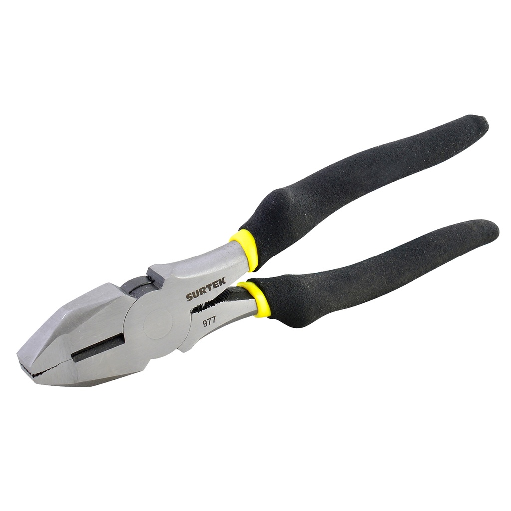Pinza con mango rubber grip para electricista de 8", corte lateral nariz cuadrada