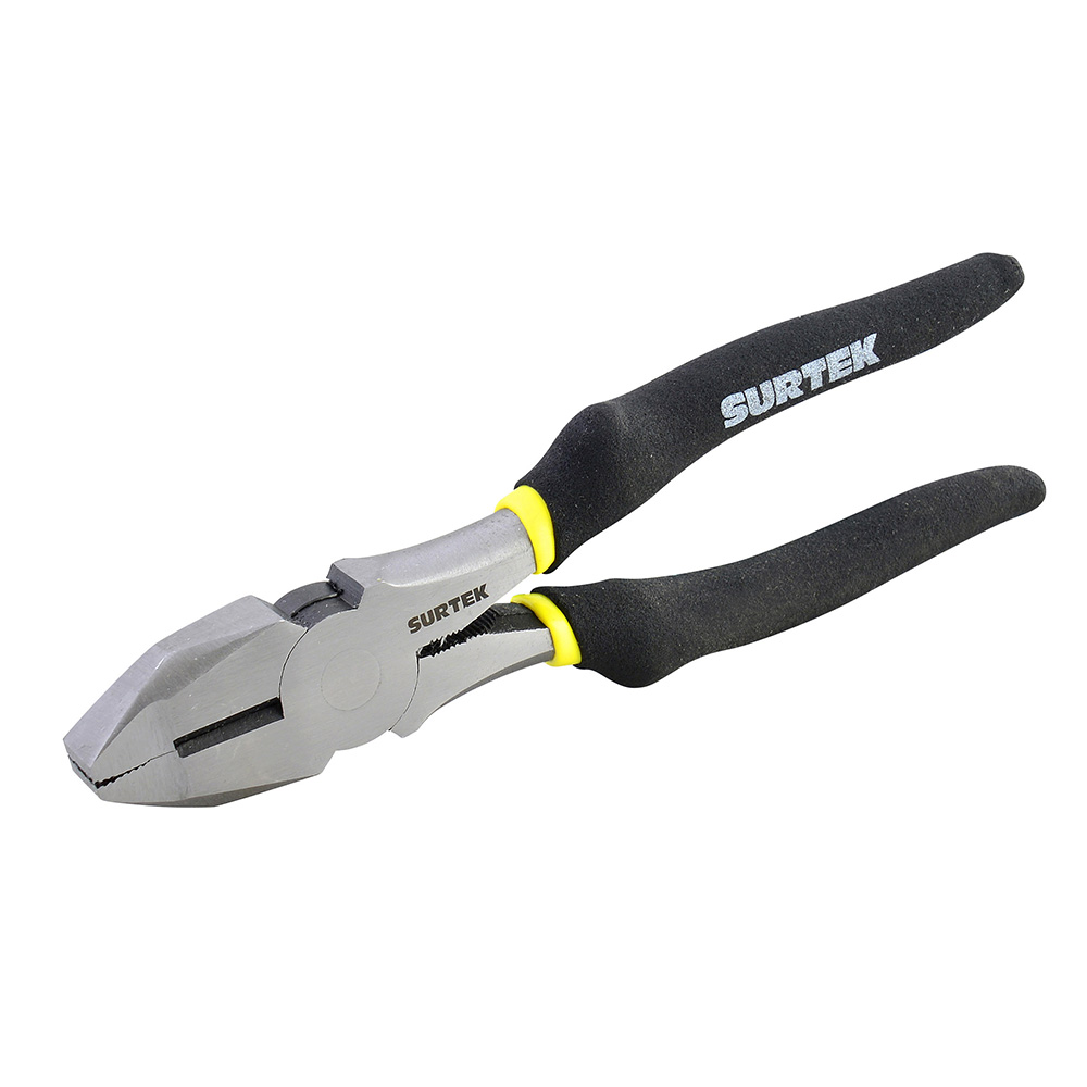 Pinza con mango rubber grip para electricista de 9", corte lateral nariz cuadrada
