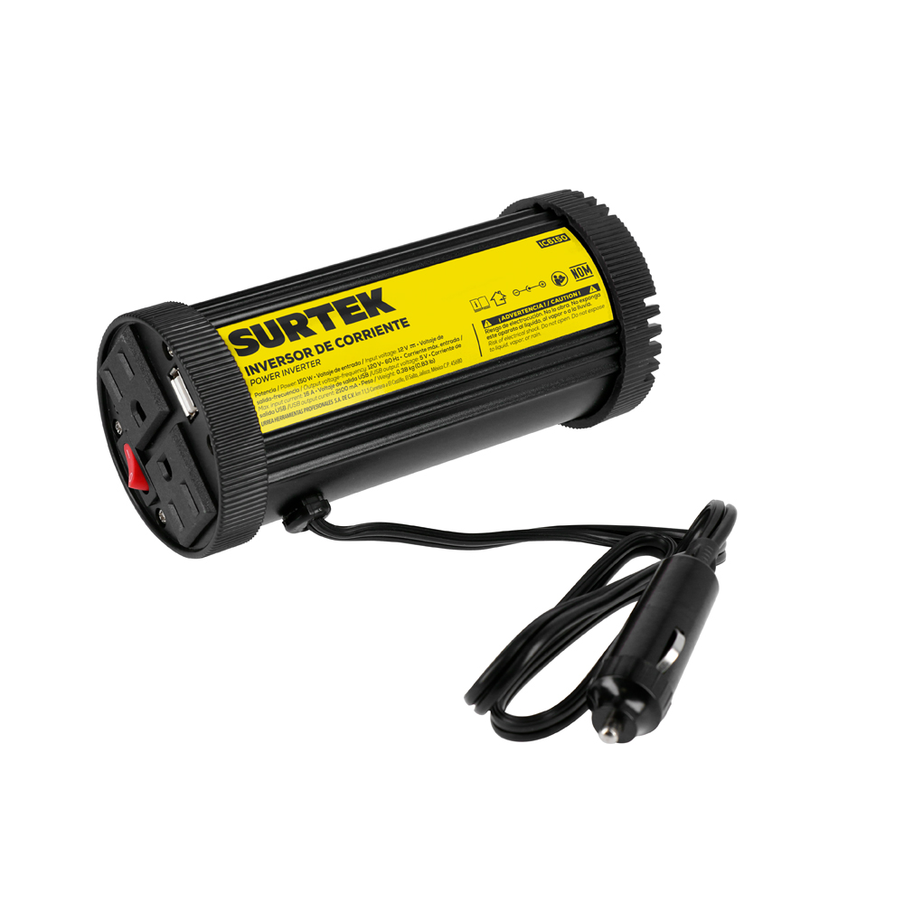 Inversor de corriente 12 V DC - 120 V AC, 150 W