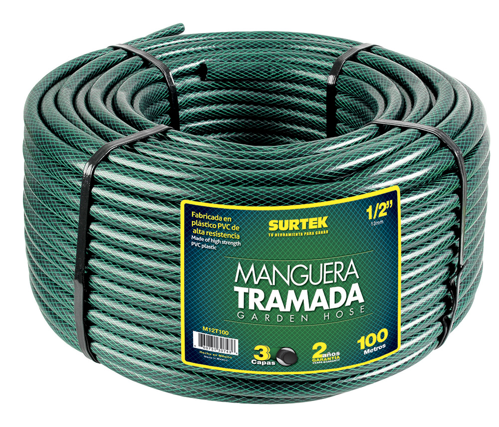 [M12T100] Manguera para jardín tramada en rollo verde 1/2", 1 m