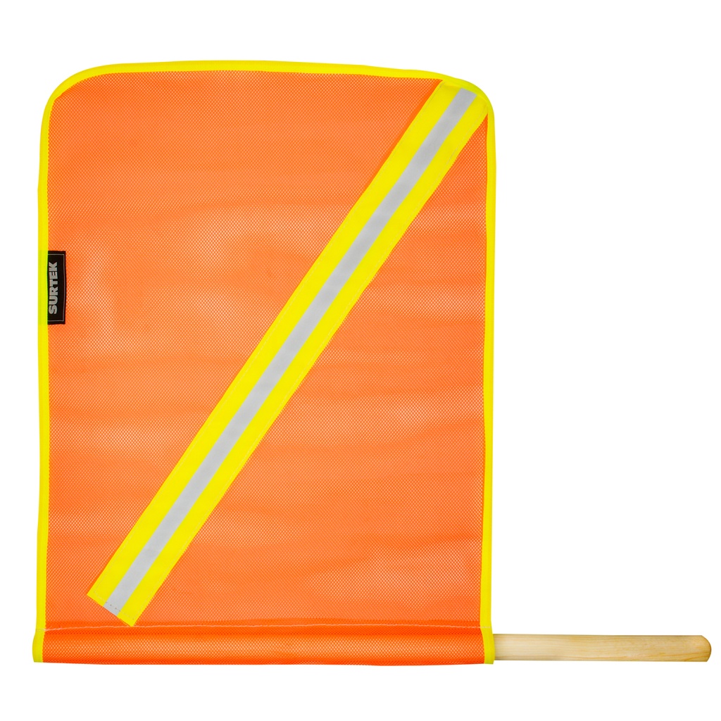 Banderín de malla plástica con reflejante y vástago de madera
