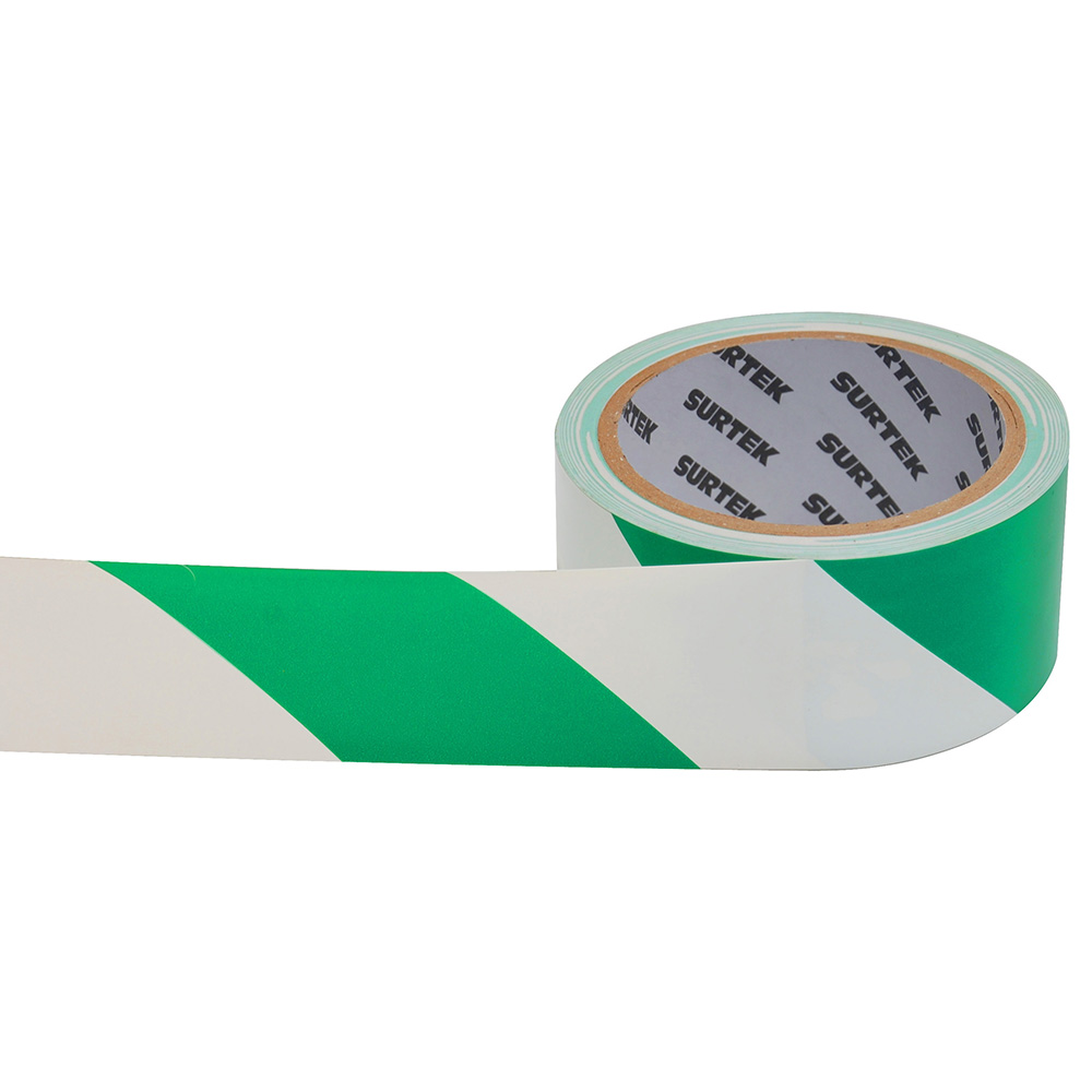 Cinta de señalización de adhesivo acrílico ancho 2" de 18 m, color blanco/verde
