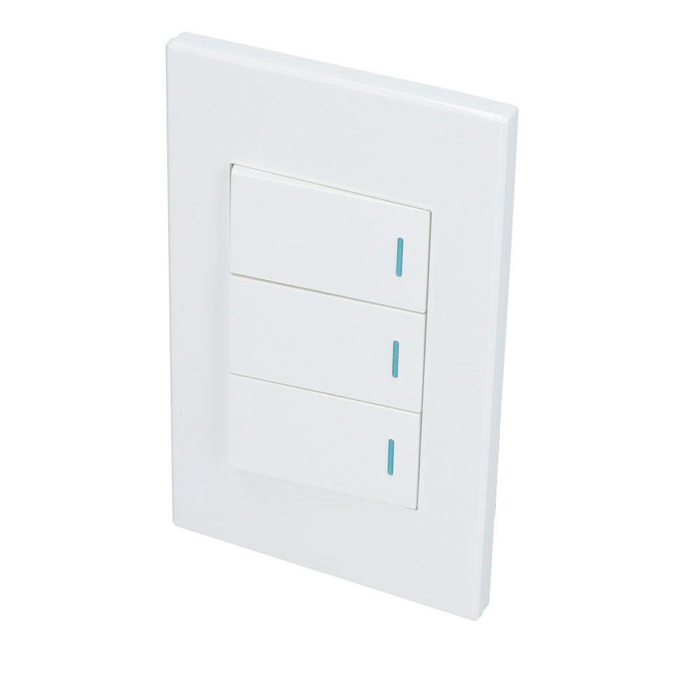 Placa 3 Switch 1/3, línea Premium, color blanco