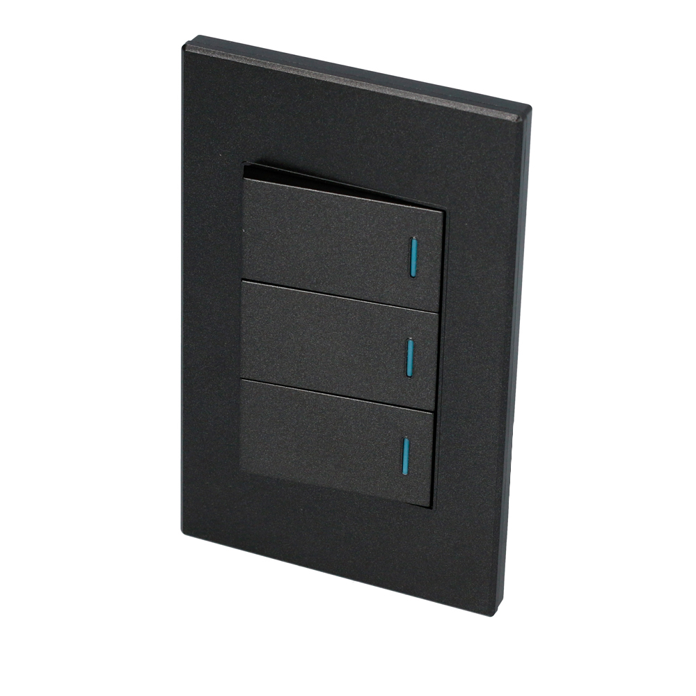 Placa 3 Switch 1/3, línea Premium, color negro