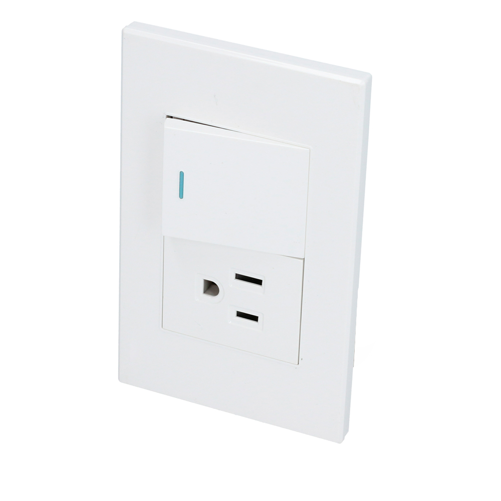 Placa 1 Switch 1 contacto 1/2, línea Premium, color blanco