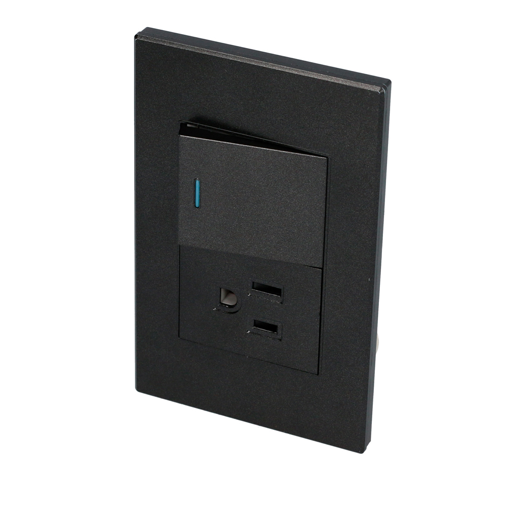 Placa 1 Switch 1 contacto 1/2, línea Premium, color negro