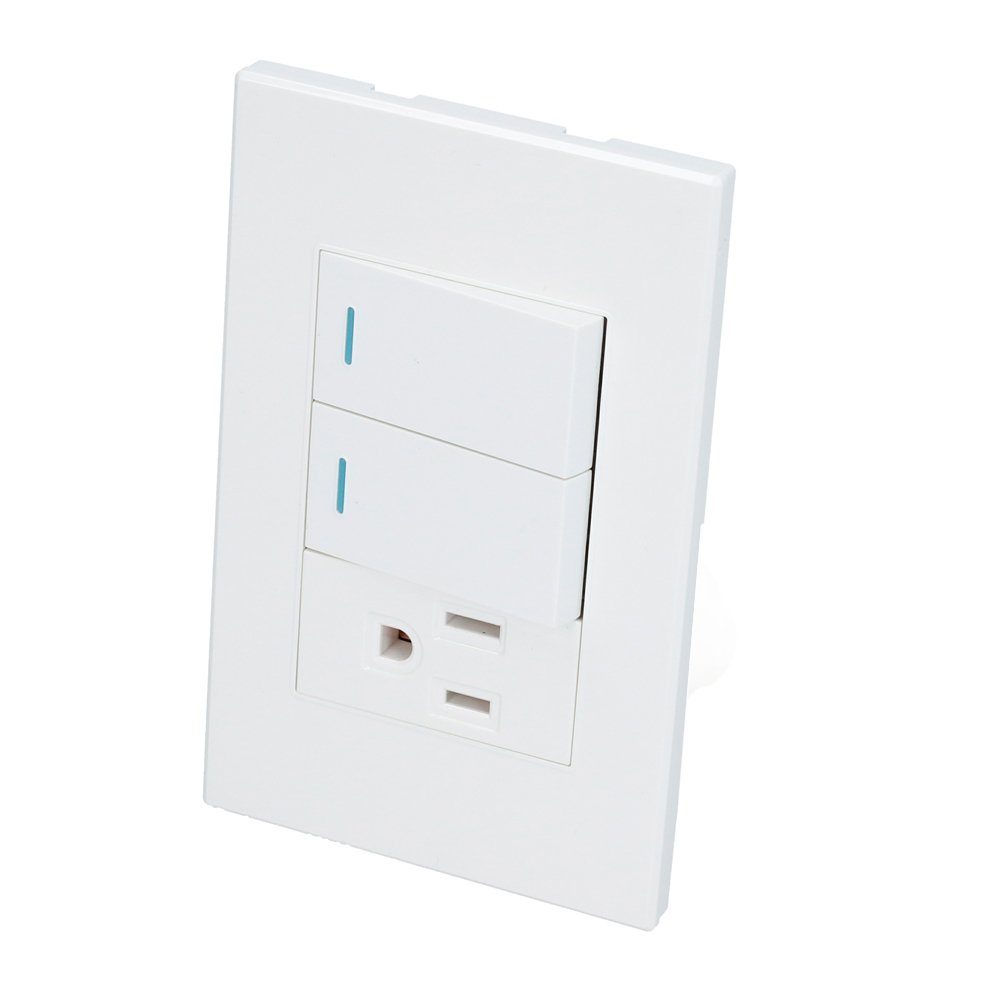 Placa 2 Switch 1 contacto 1/3, línea Premium, color blanco