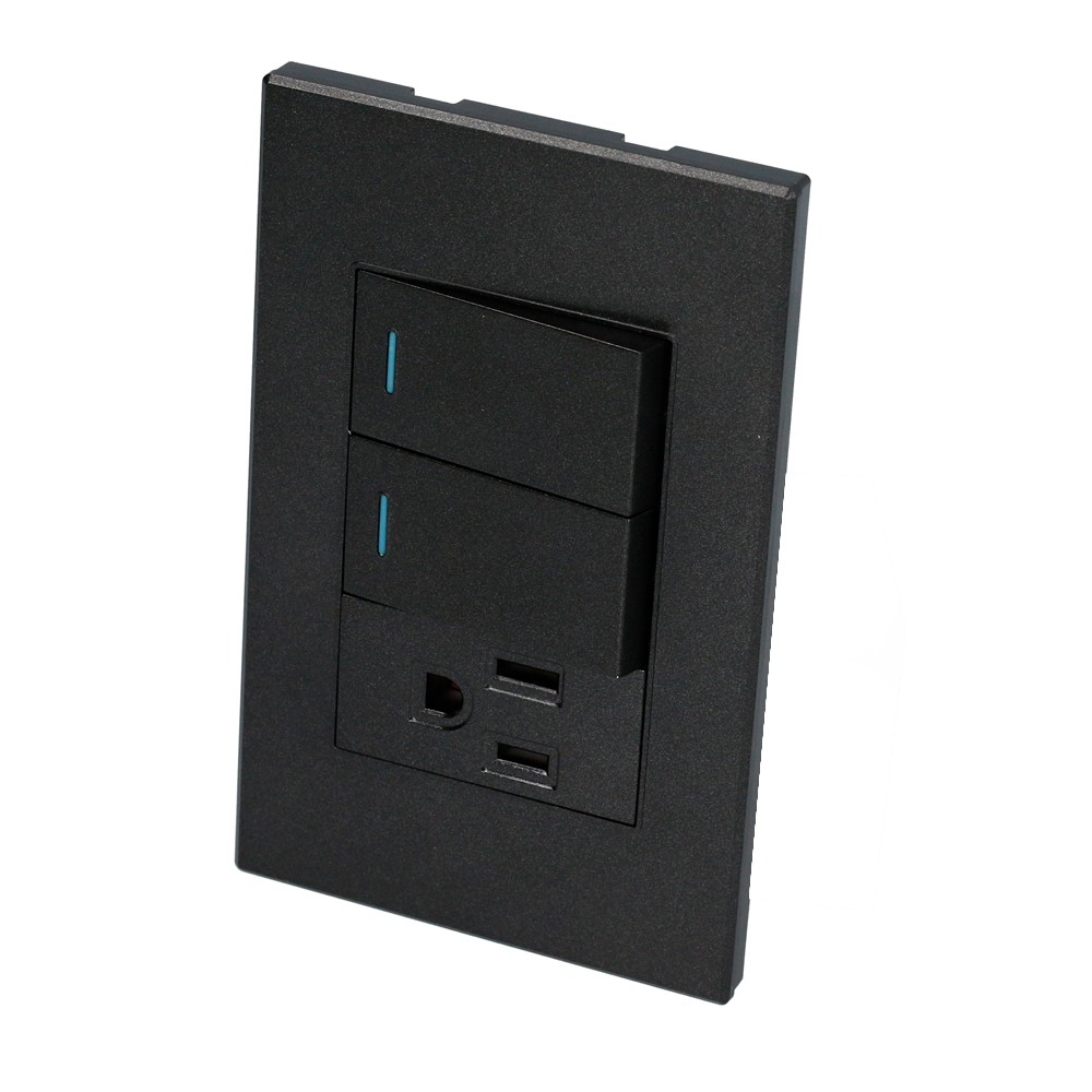 Placa 2 Switch 1 contacto 1/3, línea Premium, color negro