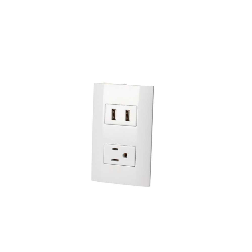 [P432B] Placa 1 contacto 1 USB doble 1/3, línea Americana, color blanco