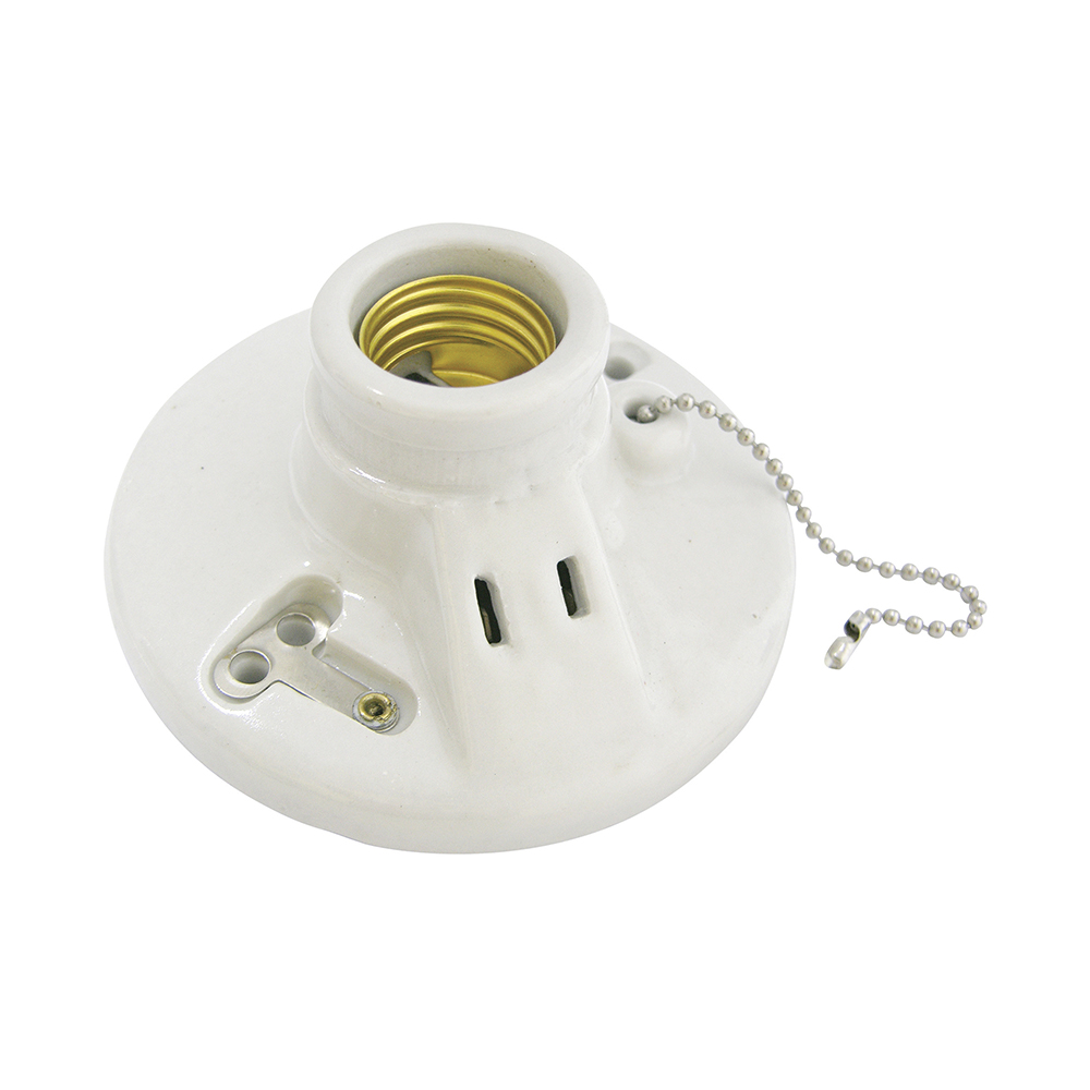 [136667] Portalámpara doble redonda de porcelana con cadena para techo 4.5"