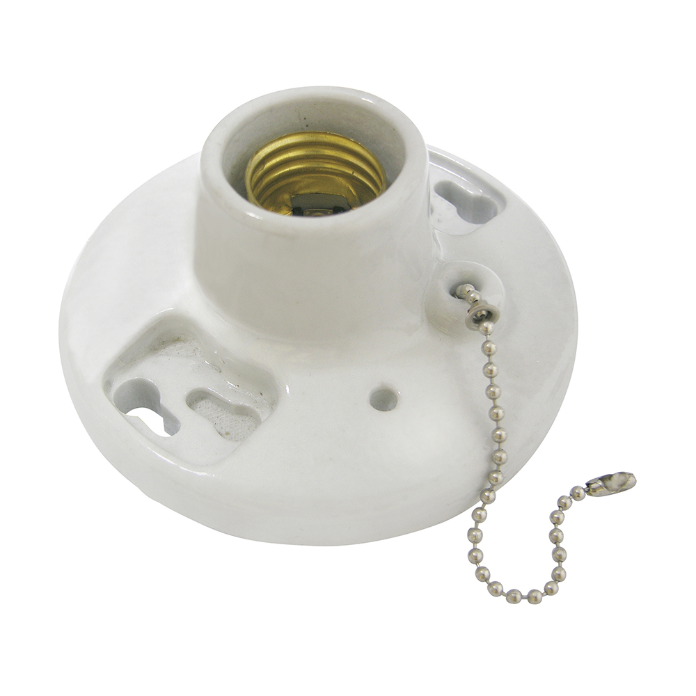 [136666] Portalámpara sencilla redonda de porcelana con cadena para techo 4.5"