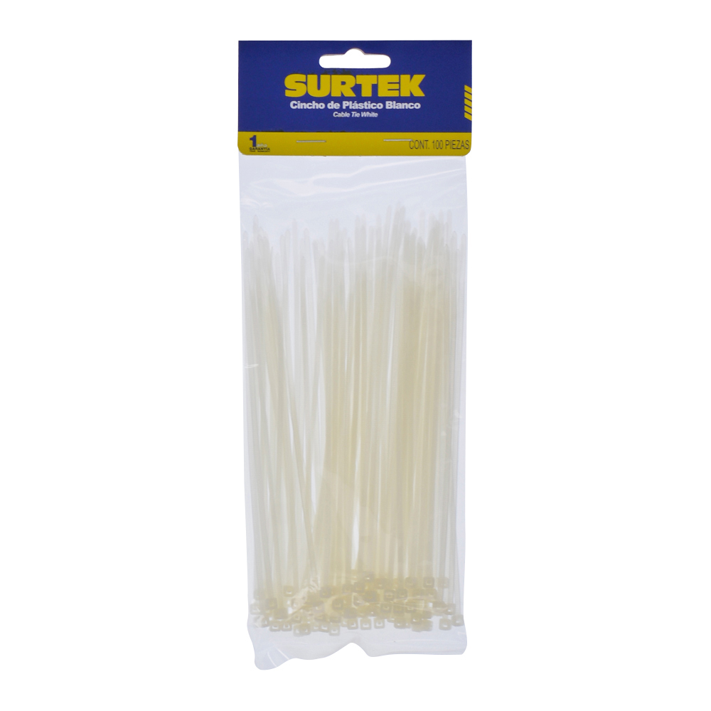 Cinchos plásticos 100 x 2.5 mm, tensión 8 Kg de 100 piezas, color natural