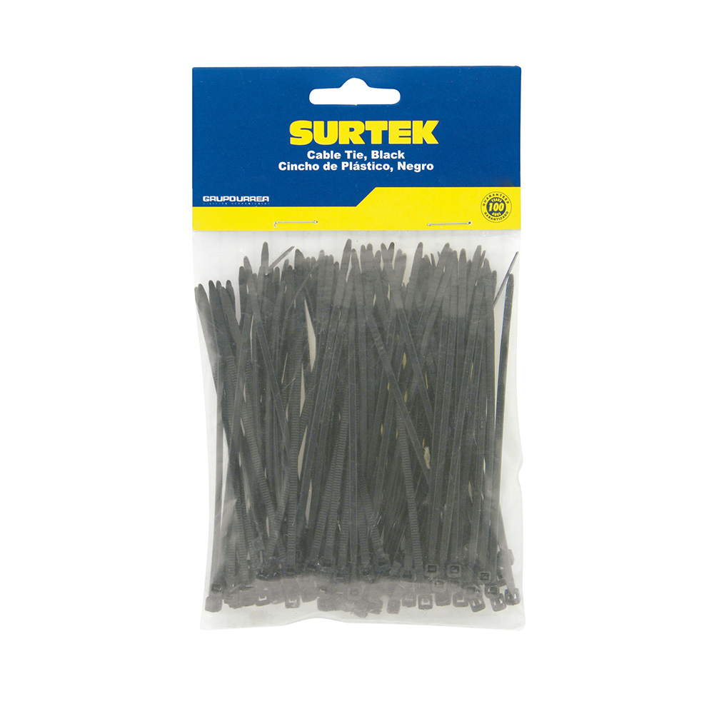 Cinchos plásticos 150 x 3.6 mm, tensión 18 Kg de 50 piezas color negro