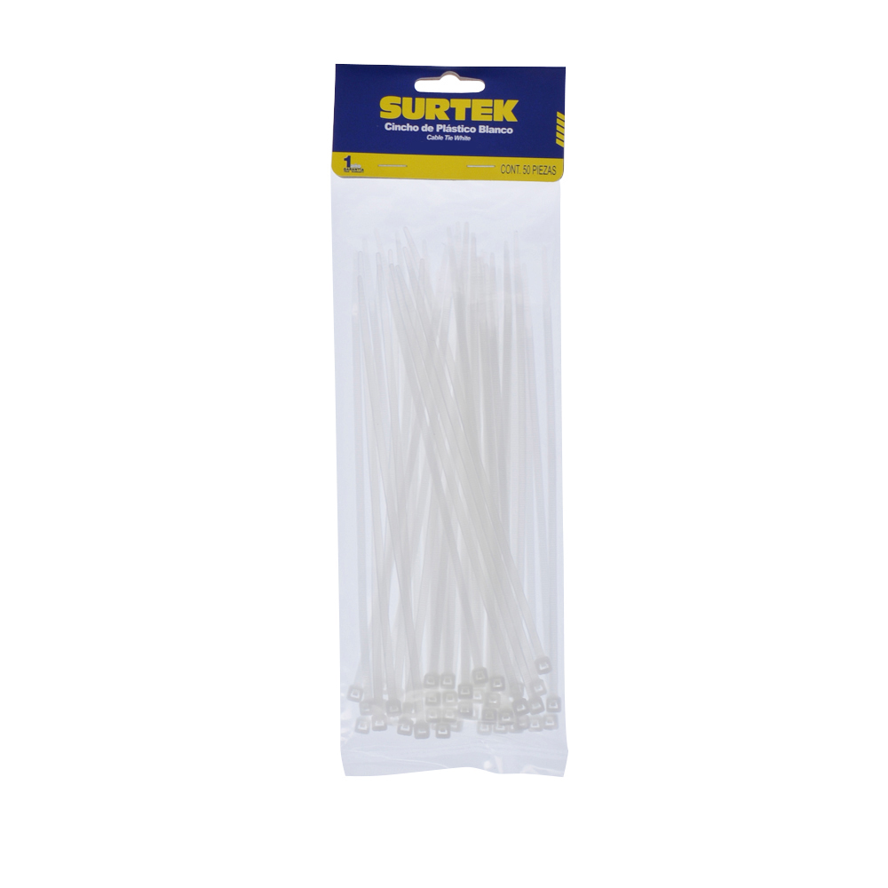 Cinchos plásticos 203 x 4.6 mm, tensión 22 Kg de 50 piezas color natural