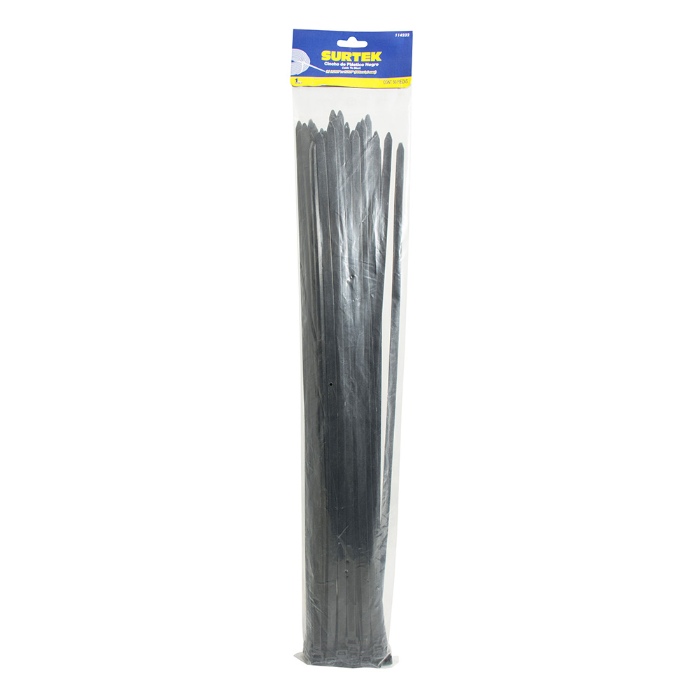Cinchos plásticos 400 x 7.6 mm, tensión 55 Kg de 50 piezas color negro