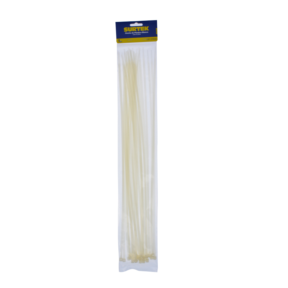Cinchos plásticos 500 x 4.8 mm, tensión 27 Kg de 25 piezas color blanco