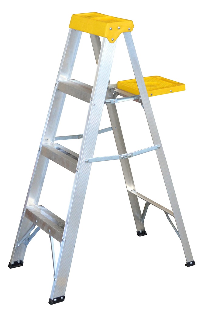 Escalera de tijera tipo 3 de aluminio y tapa plástica con 3 peldaños