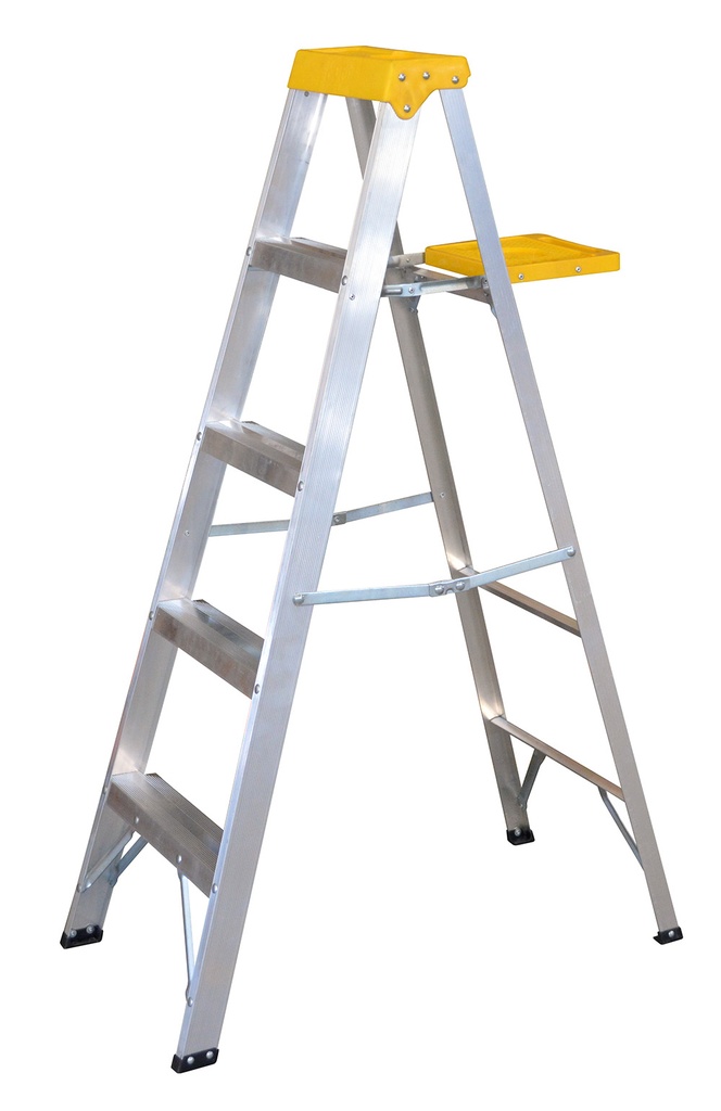 Escalera de tijera tipo 3 de aluminio y tapa plástica con 4 peldaños