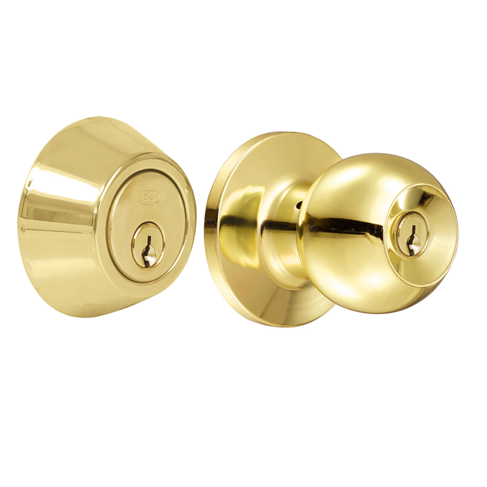 Combo de pomo bola función sencilla, latón brillante, llave estándar, blíster