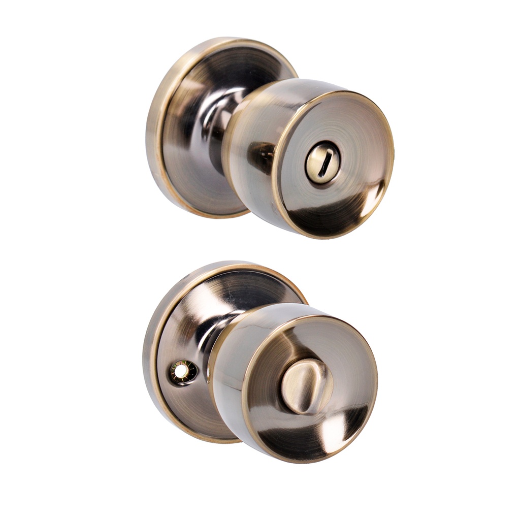 Pomo tubular copa recta función baño, latón antiguo, llave estándar, blíster