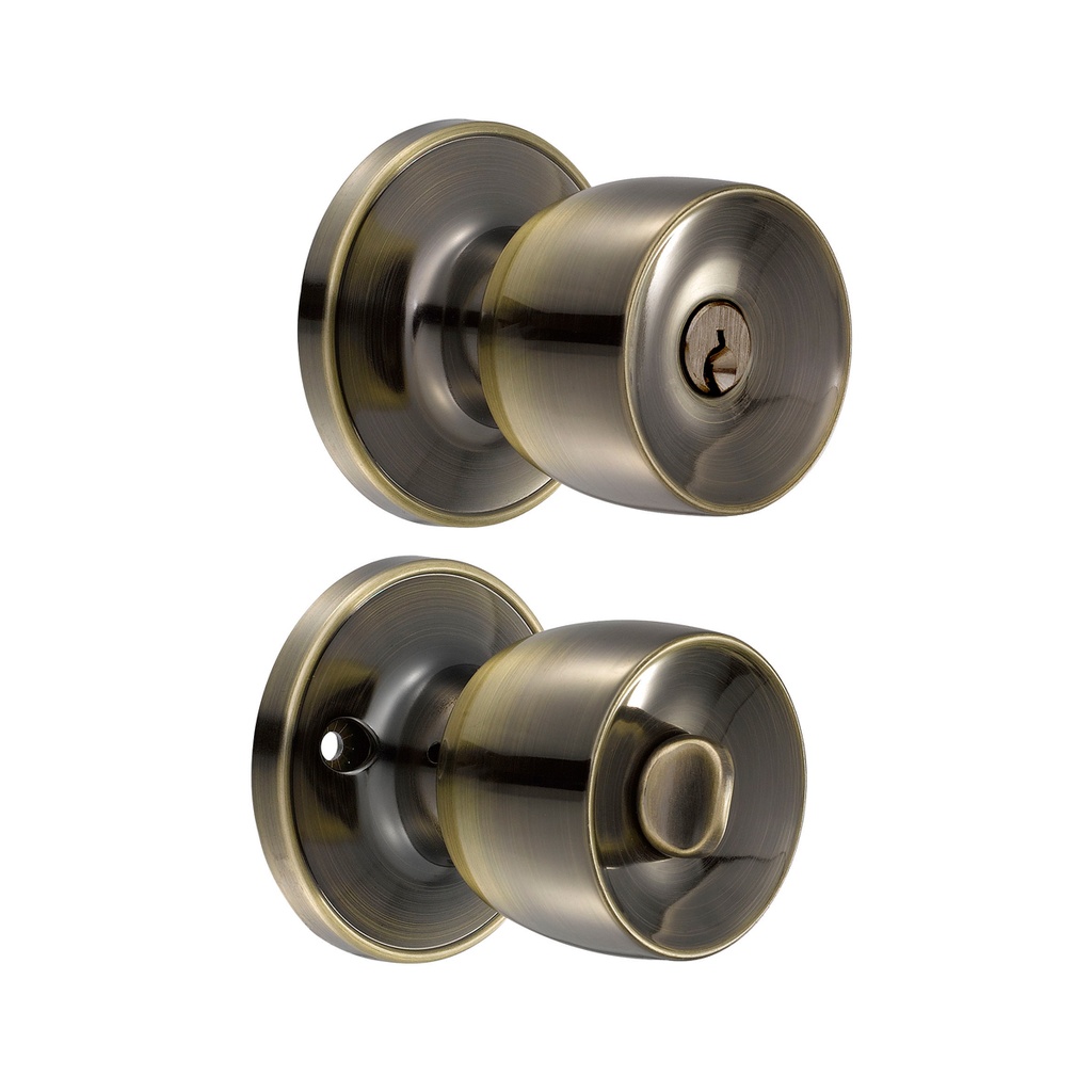 Pomo tubular copa recta función recámara, latón antiguo, llave estándar, blíster