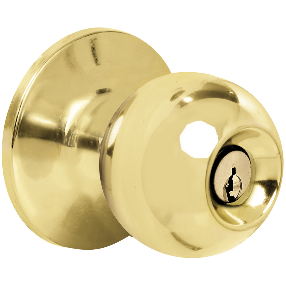 Pomo cilíndrico bola función baño, latón brillante, llave estándar, blíster