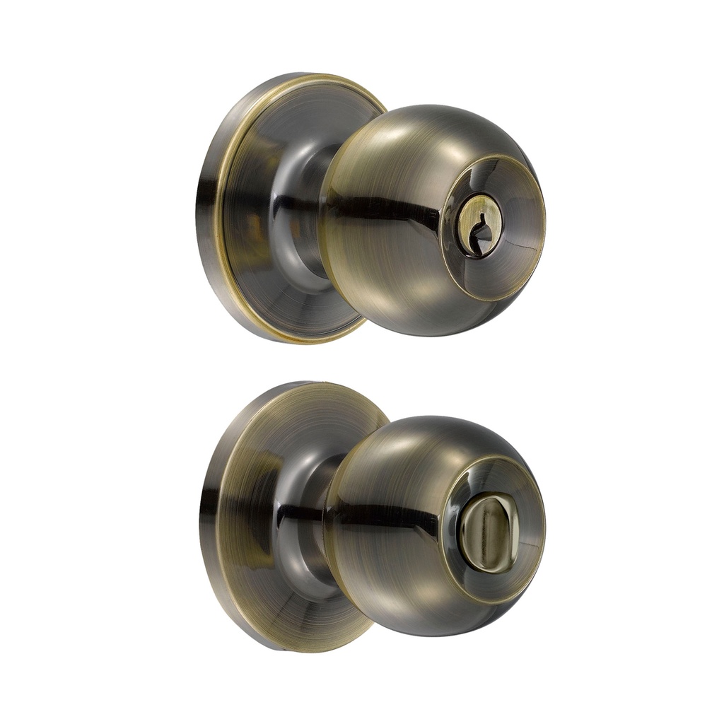 Pomo tubular bola función recámara, latón antiguo, llave estándar, blíster