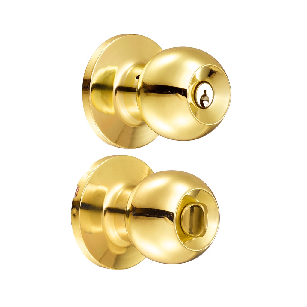 Pomo tubular bola función recámara, latón brillante, llave estándar, blíster