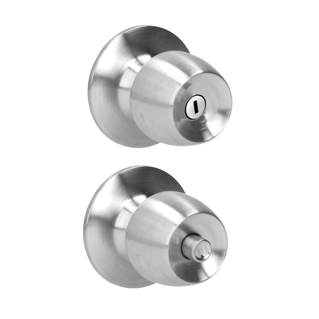 Pomo cilíndrico media copa función baño, acero inoxidable, llave estándar, blíster