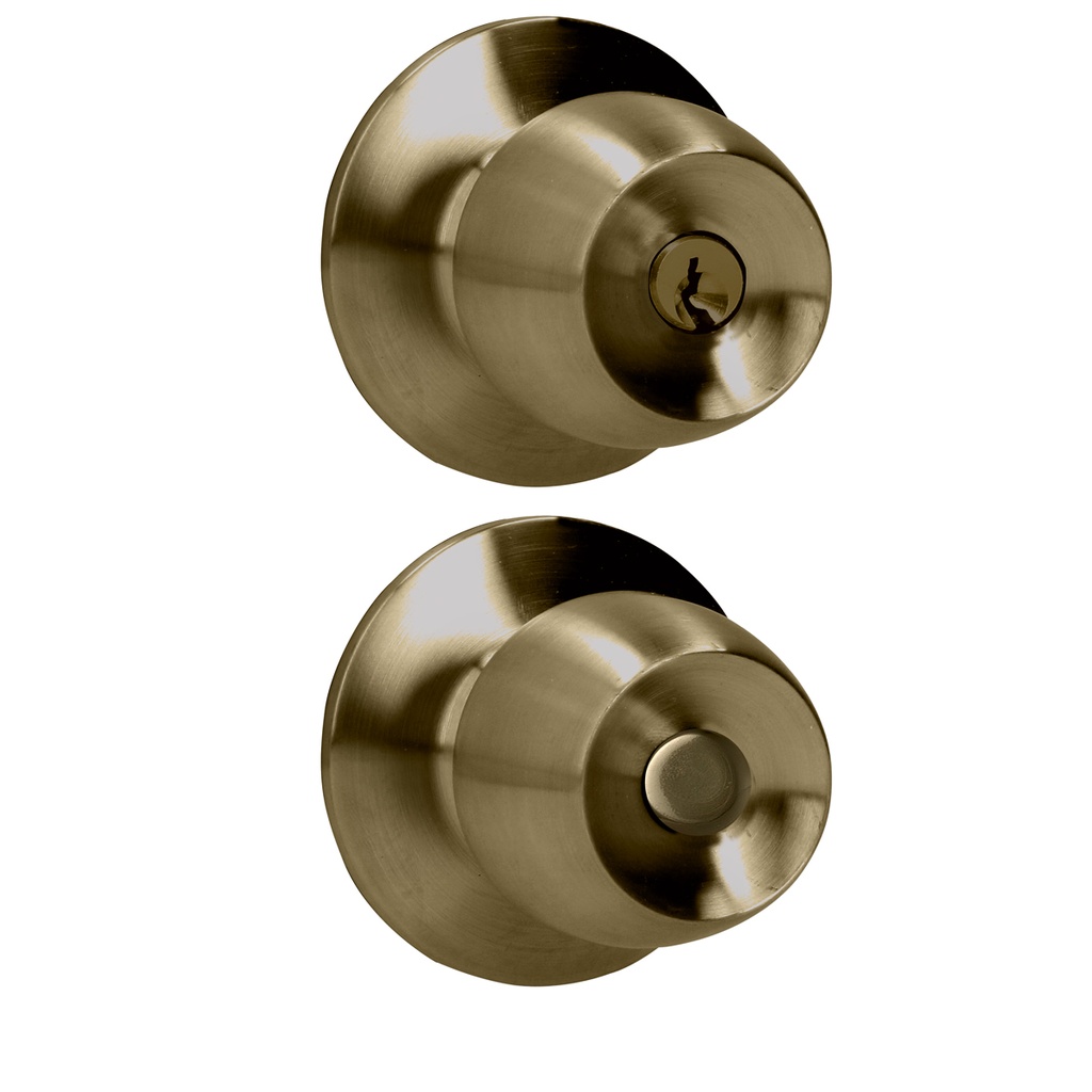 Pomo cilíndrico media copa función entrada, latón antiguo, llave estándar, blíster