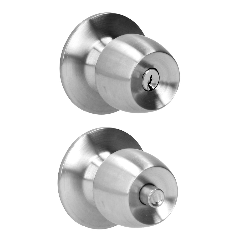 Pomo cilíndrico media copa función recámara, acero inoxidable, llave estándar, blíster