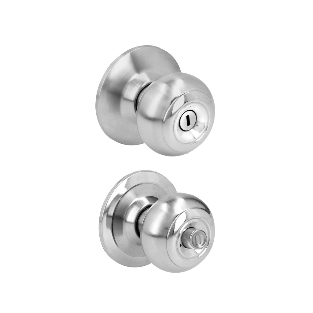 Pomo cilíndrico ovalado función baño, acero inoxidable, llave estándar, blíster