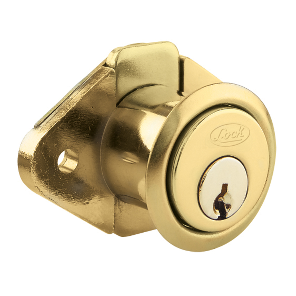 Cerradura para mueble ovalada, latón brillante, llave estándar, blíster
