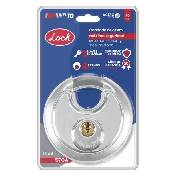 Candado de máxima seguridad tipo disco 70 mm, llave estándar