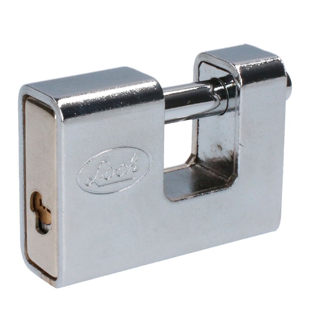 Candado de acero para cortina 80 mm, cromo satinado, llave de puntos