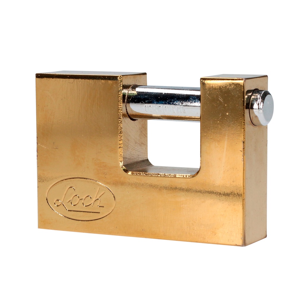 Candado de acero para cortina 70 mm, latón brillante, llave estándar