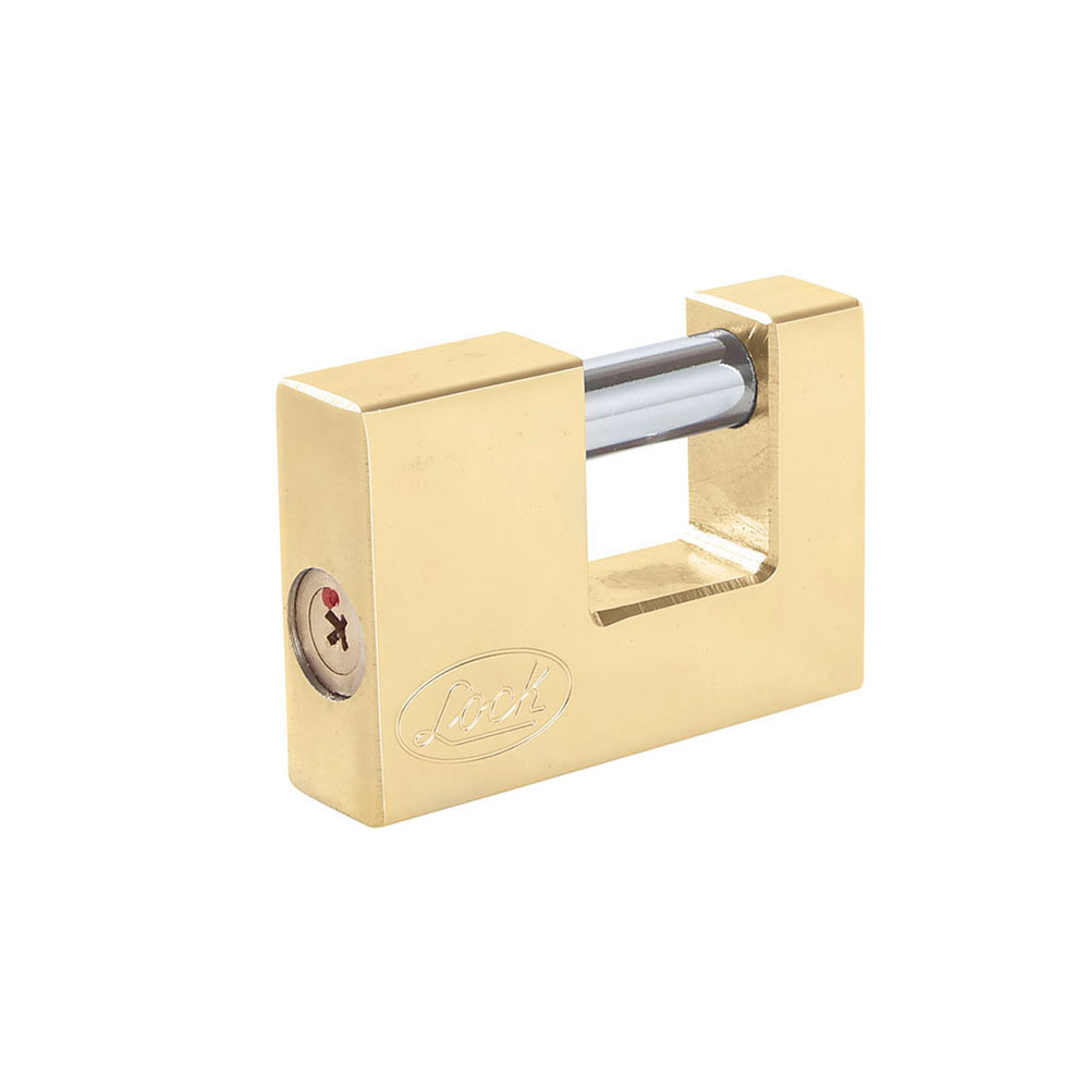 Candado de acero para cortina 70 mm, latón brillante, llave tetra