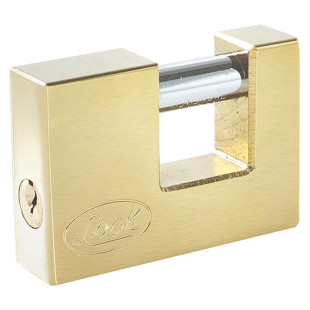 Candado de acero para cortina 75 mm, latón brillante, llave estándar