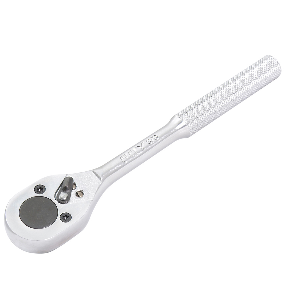 Matraca reversible para dado cuadro de 3/8", cabeza tipo pera, mango moleteado