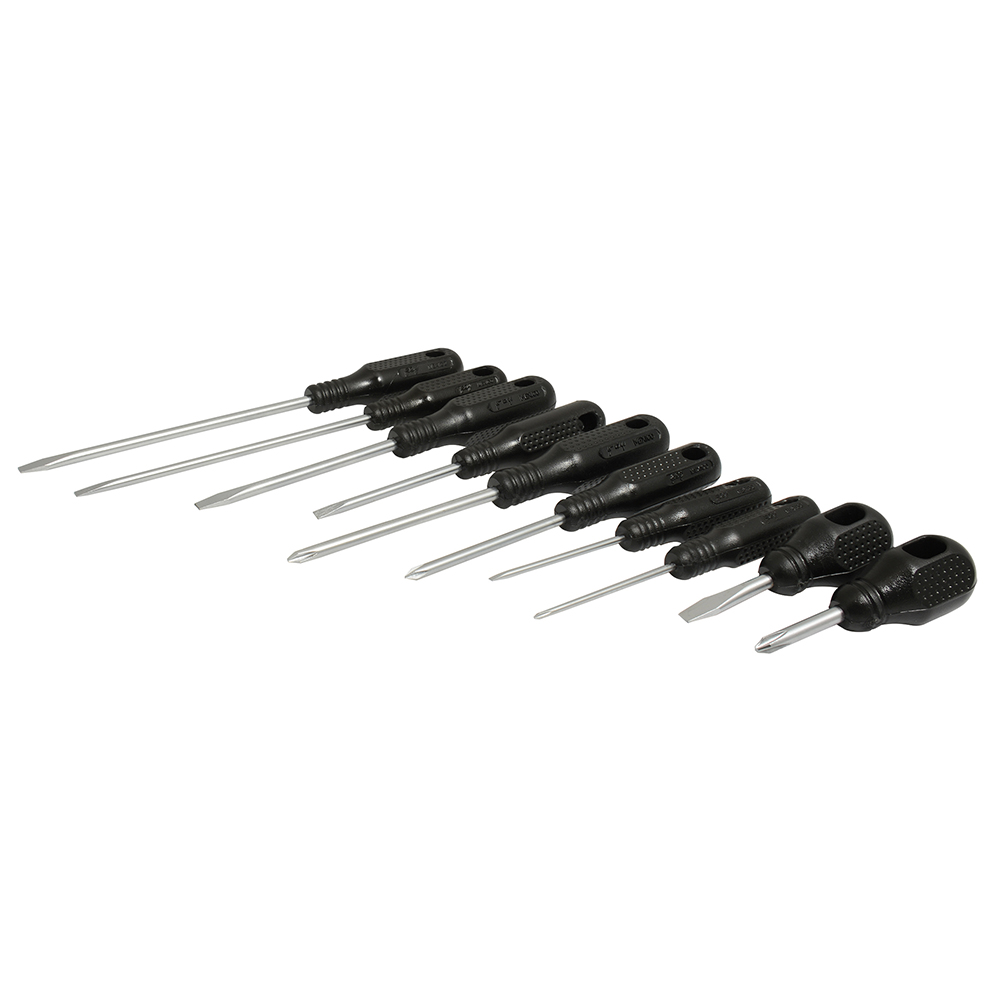 [A02] Juego de destornilladores con mango negro combinados, 10 piezas