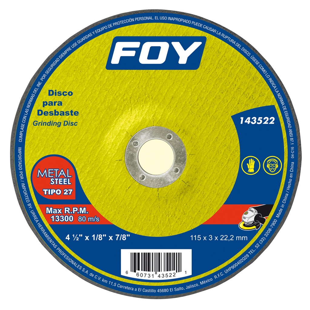 Disco abrasivo tipo 27 para metal 4-1/2" x 3 mm