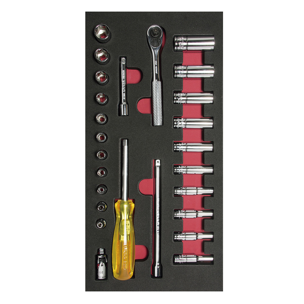 Juego de dados cortos y largos y accesorios cuadro de 1/4" en pulgadas, 26 piezas