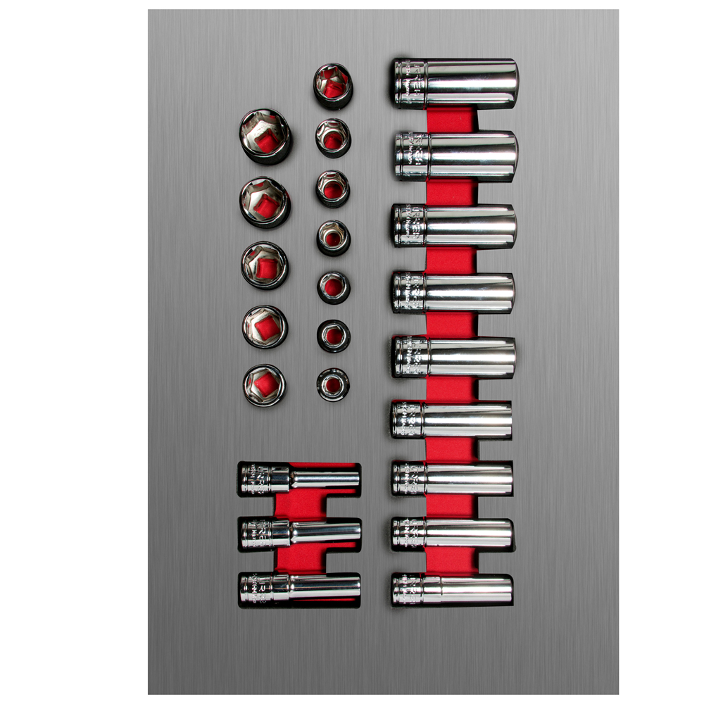 Juego de dados cortos y largos cuadro de 3/8" métricos, 24 piezas