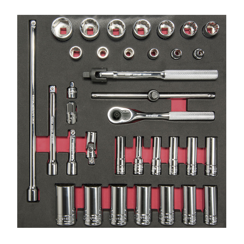 Juego de dados cortos, largos y accesorios cuadro de 3/8" en pulgadas, 35 piezas