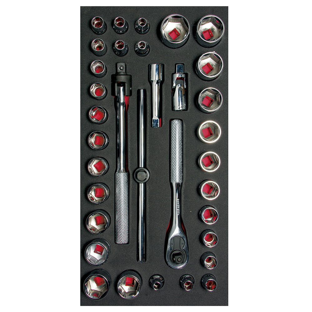 Juego de dados cortos y accesorios cuadro de 3/8" combinados, 34 piezas