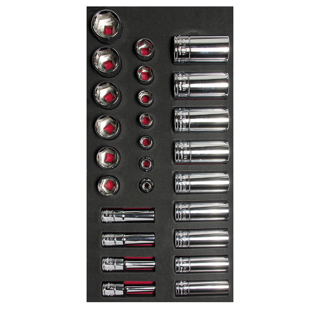 Juego de dados cortos y largos cuadro de 3/8" en pulgadas, 26 piezas