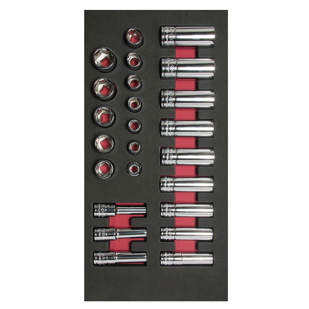 Juego de dados cortos y largos cuadro de 3/8" métricos, 24 piezas