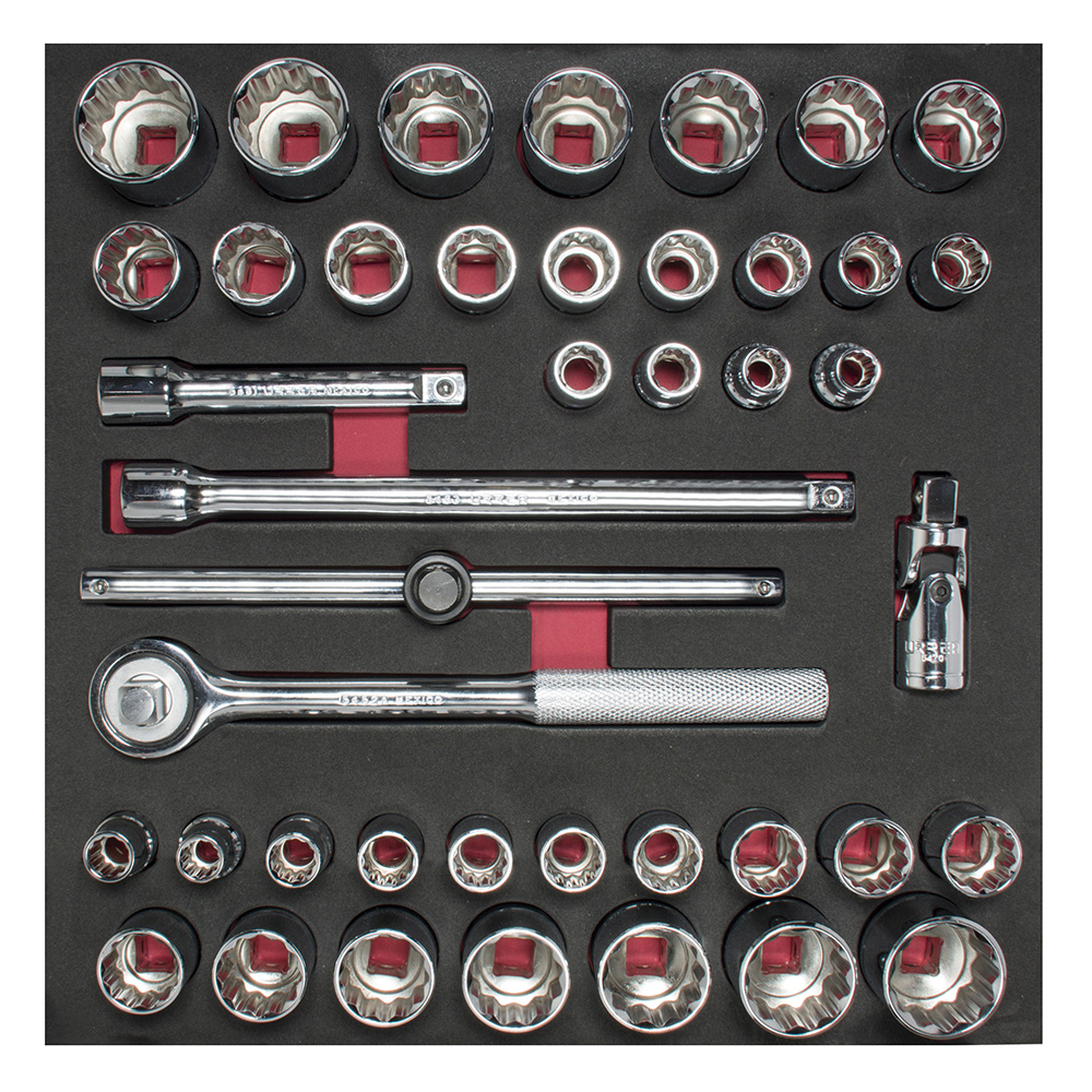 Juego de dados cortos y accesorios cuadro de 1/2" combinados, 42 piezas