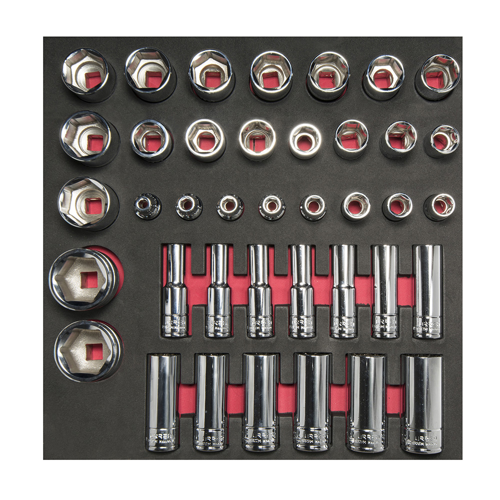 Juego de dados cortos y largos cuadro de 1/2" métricos, 39 piezas